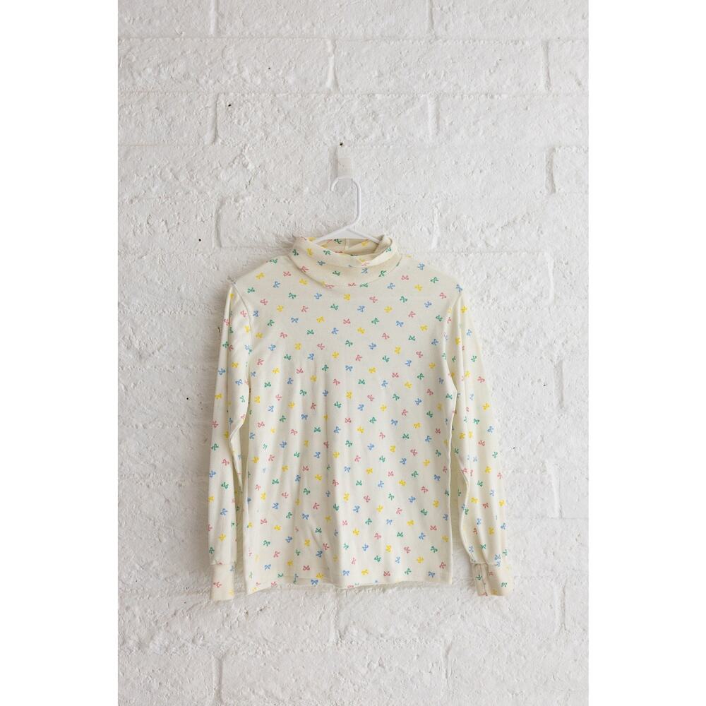 Vintage Jane Colby Cream Turtleneck w/ Mini Bow Print Long Sleeve